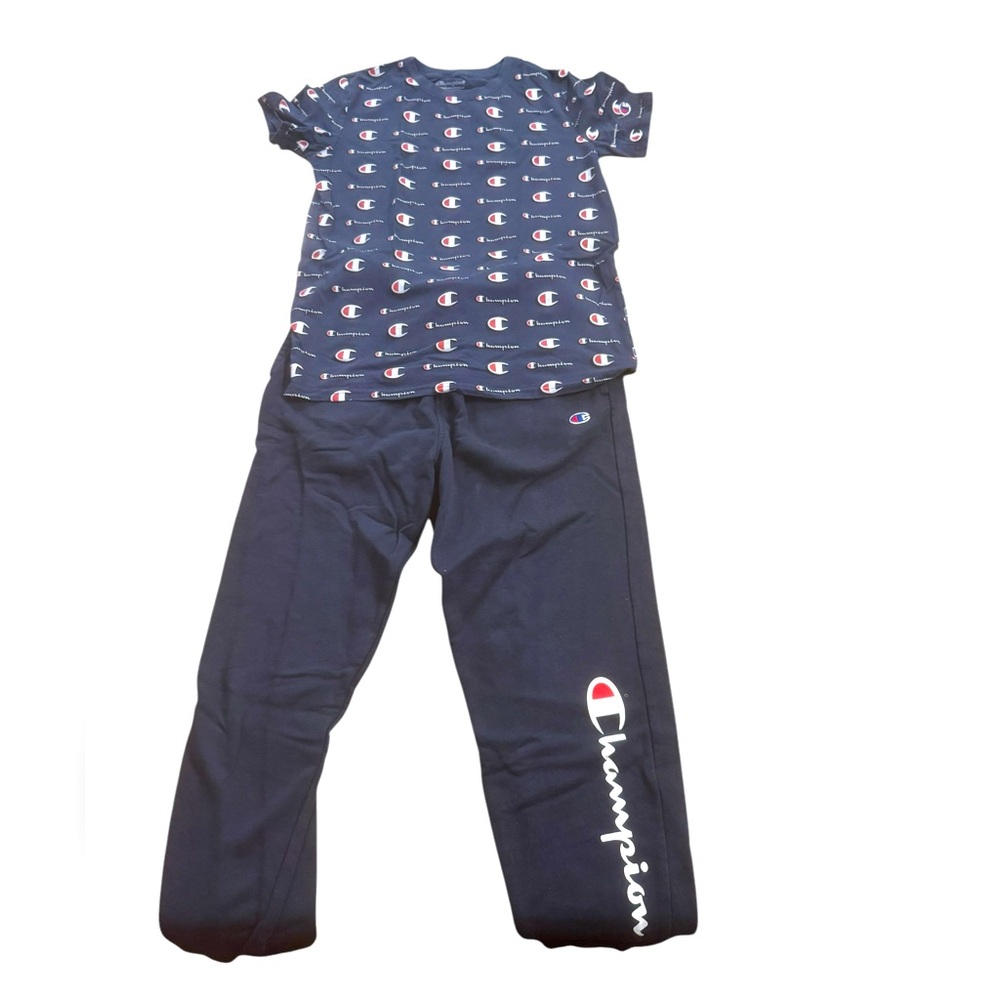 Champion | Blue Sweats & Matching Logo Shirt Boys Size Large L Set of 2 Pieces